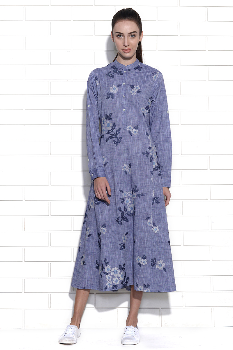 Blue Mist floral embroidery tunic dress
